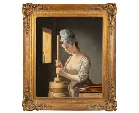 Henry Robert Morland [1716-1797]-Churning butter,:-oil on canvas, 74 x 61cm.* Provenance. Bonhams Old Master Sale, 21.04.2004
