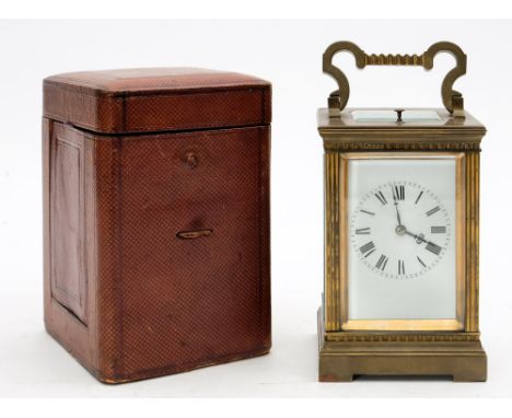 A French quarter-striking carriage clock: the eight-day duration movement having a silvered platform lever escapement and str