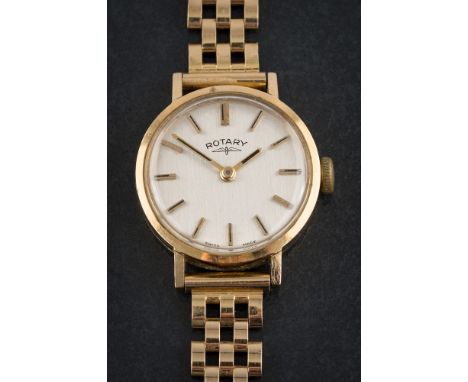 Rotary. A lady's 9ct gold wristwatch: the circular dial with baton markers, on a 9ct gold bracelet strap. 