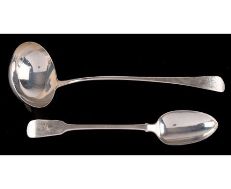 A George III silver soup ladle, maker William Eley & William Fearn, London, 1803: initialled, 32.5cm long, together with a Ge