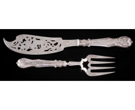 A pair of Victorian silver fish servers, maker Thomas Sansom, Sheffield, 1848: with pierced blade engraved with a mermaid, ha