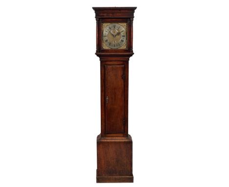 Jno. Bishopp, Maidstone, an early 18th century oak longcase clock: the thirty-hour duration movement with finned pillars and 