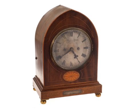 Goldsmiths & Silversmiths' Company lancet shaped mantel clock: the eight-day duration, double-fusee movement striking the hou