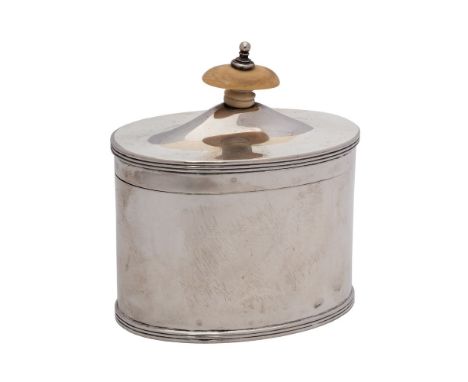 A George V Scottish silver tea caddy and cover, maker Hamilton & Inches, Edinburgh, 1926: of oval outline with shallow domed 