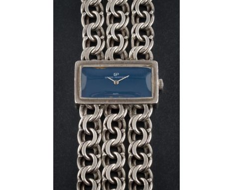 Girard-Perregaux. A lady's silver manual-wind wristwatch: with rectangular plain blue enamelled dial, 17 jewel movement and o