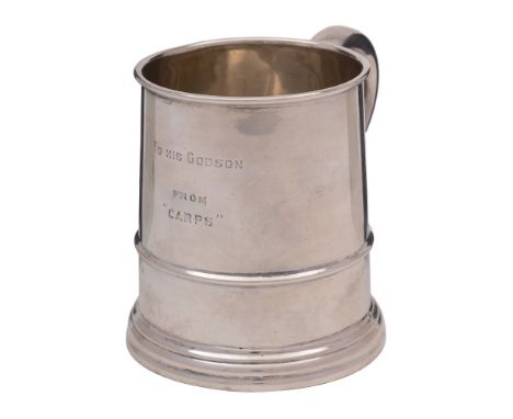 A George V silver half-pint mug, maker William Hutton &amp; Sons Ltd, Birmingham, 1926:  inscribed, of cylindrical form with 