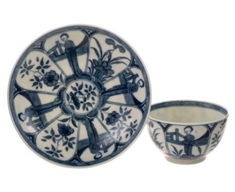 A First Period Worcester teabowl and saucer: of small size, painted in the 'Arcade' pattern [I.A.7] with alternating fan shap