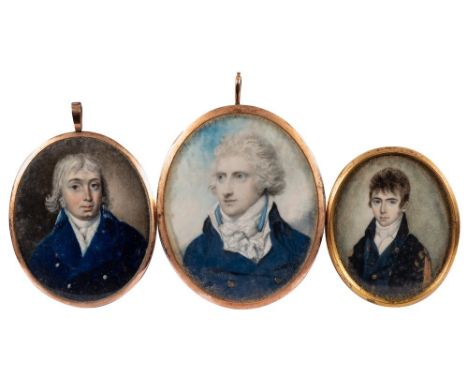 Circle of Nathaniel Plimer [1757-1822]-A miniature portrait of a gentleman,: head and shoulders, with wavy grey hair and blue