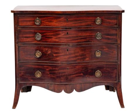 A George III mahogany serpentine-fronted chest in the Hepplewhite taste: the top with cut corners, containing four long drawe