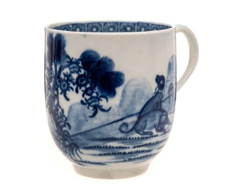 A rare First Period Worcester coffee cup: of plain shape with scroll handle, painted in the 'Blue Valentine' pattern [I.C.30]