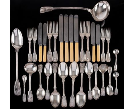 A Victorian silver Fiddle Thread and Shell pattern part flatware service, maker John Round &amp; Son Ltd, Sheffield, 1897: cr