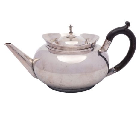 A Victorian silver teapot, maker Hukin &amp; Heath, London, 1894: of plain circular form, raised on a circular foot, 26cm lon