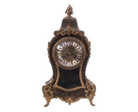 A French boulle mantel clock: the eight-day duration movement striking the hours and half-hours on a bell with the backplate 