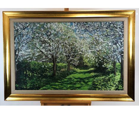 Francis St Clair Miller (British Contemporary), Cherry Path, oil on canvas, signed, framed, measurements 77 x 122 cm PLEASE N