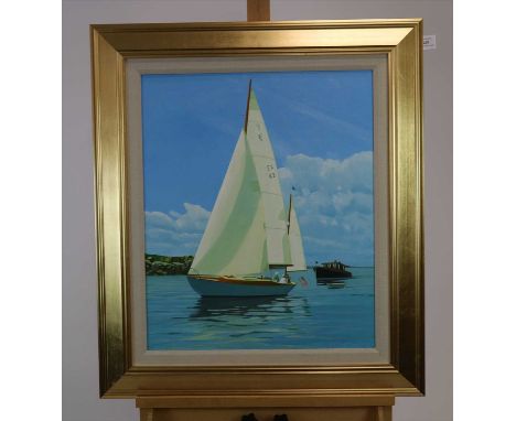 J. Colquhoun (British School), Sailboat, oil on canvas, signed, framed, measurements 52 x 62 cm PLEASE NOTE VAT AT 20% IS PAY