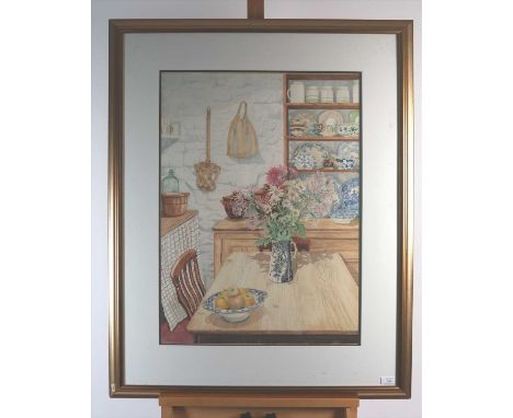 Rosalind Forster (British Contemporary), Kitchen Table, watercolour, signed, framed, measurements 75 x 55 cm PLEASE NOTE VAT 