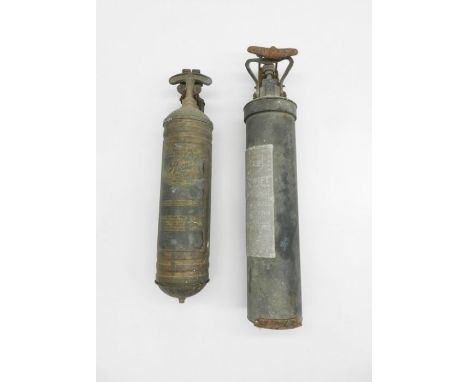 Two vintage fire extinguishers.