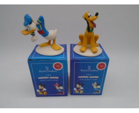 Two boxed Royal Doulton The Mickey Mouse Collection ceramic figurines including Donald Duck &amp; Pluto