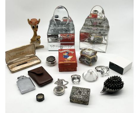 A collection of various items including jewellery boxes, vintage Donald Duck soap, Walter Bosse style nesting dishes in the f