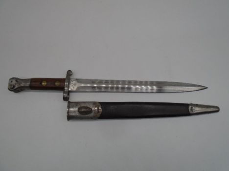 A late 19th century Type 2 Lee Metford bayonet, wooden grips, double edge blade, having Wilkinson, London and various proof m