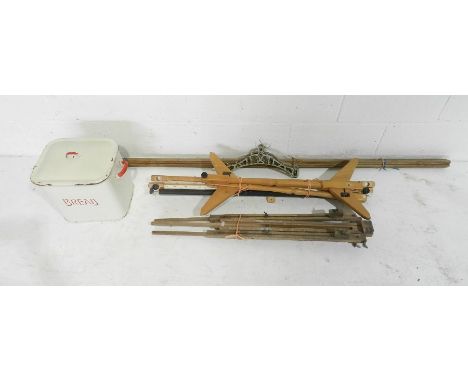 A Sheila Maid clothes rack along with an enamel bread bin, easel etc.