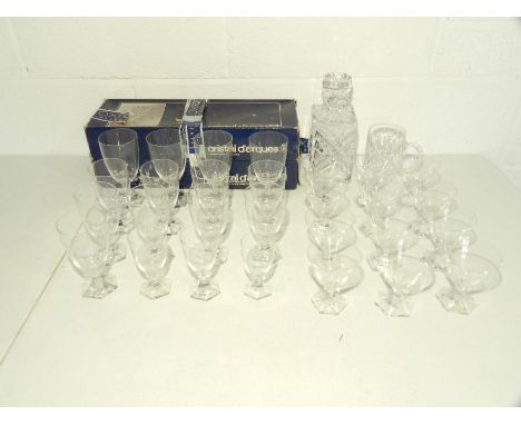 A collection of glassware including a decanter, some Edinburgh etc