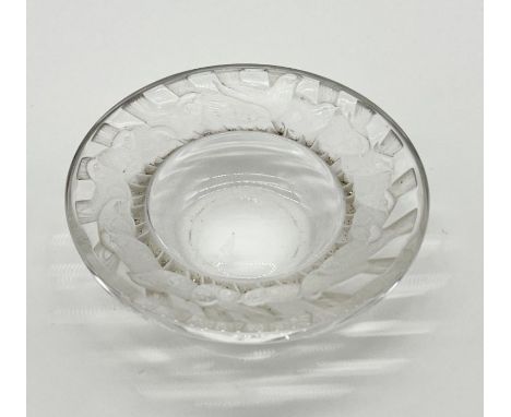 A Lalique pin dish with birds to the rim and etched signature underneath - diameter 9cm