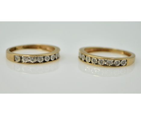 Two 9ct channel set diamond half eternity rings hallmarked    Condition Report  Illusion set diamonds ring size K- L & L appr