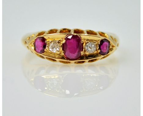 Ruby and diamond 18ct gold ring, Birmingham 1911   Condition Report  2.7gmsize m-n Click here for further images, condition, 