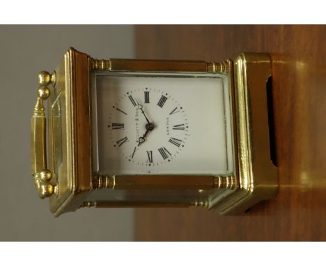 Elliot & Sons London miniature brass timepiece carriage clock, H9.5cm   Condition Report   Click here for further images, con