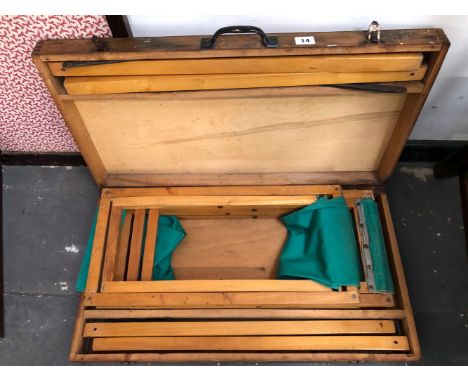 A VINTAGE FOLD AWAY PICNIC TABLE AND STOOLS.