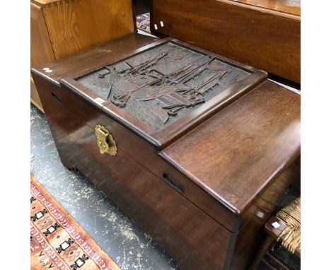 A LARGE VINTAGE ORIENTAL CAMPHOR WOOD TRUNK. 