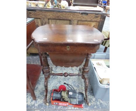 A VICTORIAN MAHOGANY SEWING TABLE. 