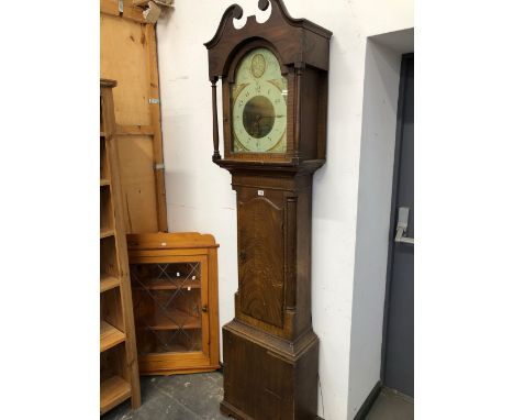 A 19th C. PAINTED PINE CASED LONG CASE CLOCK. 