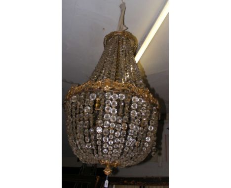 Antique crystal drop chandelier with gilt circular support - 100cm - this chandelier once hung in a large reception room in t