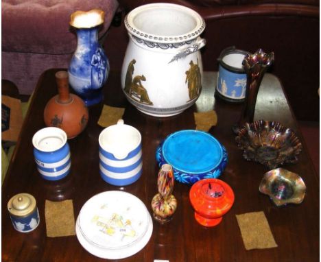 Selection of collectable ceramic ware, including carnival glass, Shelley baby's bowl