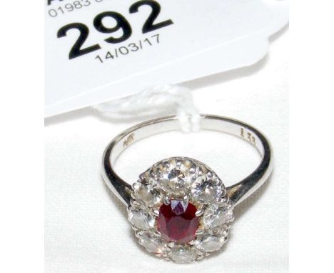 A ruby and diamond cluster ring