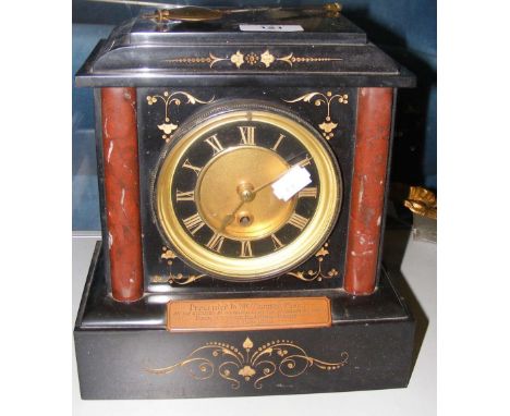 Victorian slate and marble mantel clock