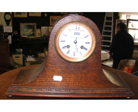Oak cased "Nelson's hat" mantel clock