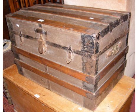 Antique wooden bound travelling trunk