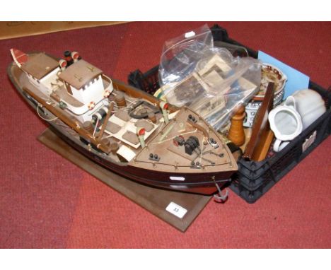 A modern trawler, together with vintage postcards, collectable ceramic ware