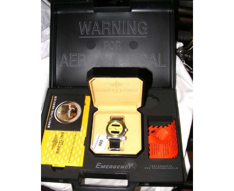 A Breitling Emergency wrist watch in titanium with yellow dial - Model No.E56121.1, Serial No.5279 with original box and pape