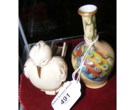 An unusual Clarice Cliff bird ornament, together with a small Worcester ceramic vase