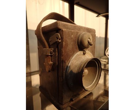 Early oak cased battery lamp