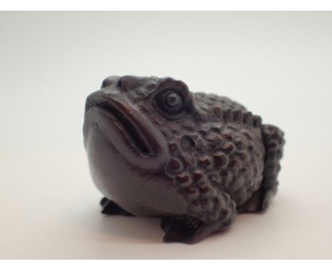 Signed wooden netsuke of a toad