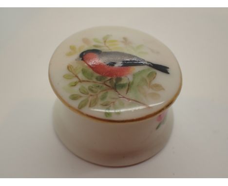 Royal Worcester pill pot and cover handpainted with retailers mark for W D Woods Malvern 