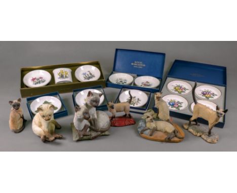 A Royal Worcester figure 'kittens', 'siamese', two others by Aynsley and three Border Fine Arts, collection of Royal Worceste