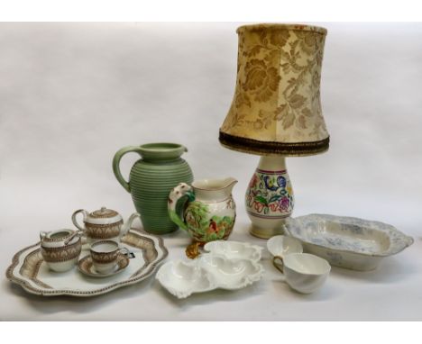 A Poole pottery table lamp, a Copeland late Spode part cabaret service, a Wedgwood Dye Ken John Peel jug, a large Art Deco ri