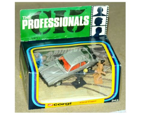 Corgi - a boxed 342 Ford Capri from the TV Series "The Professionals" which comes in flat silver with orange interior, silver