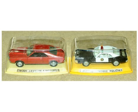Pilen (Spain) - a boxed pair comprising of M-323 a Javelin A.Motors in red with black interior &amp; M-298 Oldsmobile "Polici